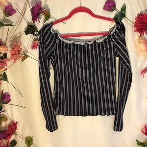 Ultra Flirt Top | Off Shoulder | Vertical Stripe L